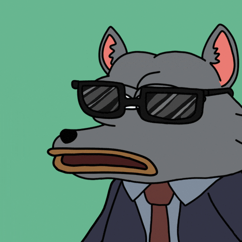 a cartoon of a wolf wearing sunglasses and a suit and tie