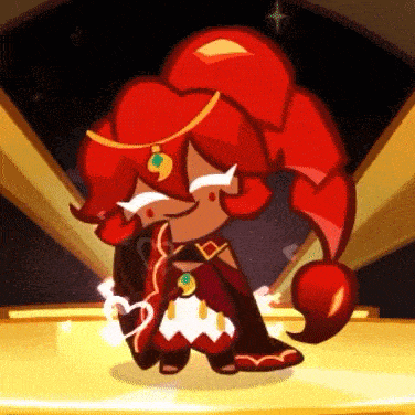 a cartoon character with red hair and a scorpion tail is standing on a stage in a room .