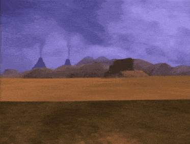 a computer generated image of a robot in a desert with mountains in the background
