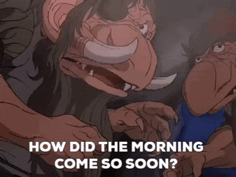 a cartoon of two monsters with the words how did the morning come so soon below them