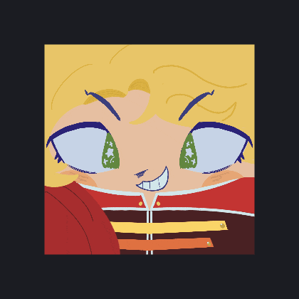 a cartoon drawing of a girl with yellow hair and blue eyes