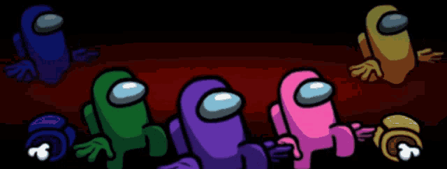 a group of among us characters are sitting in a room