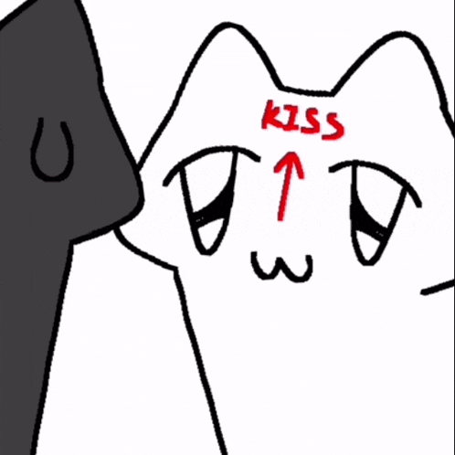 a drawing of a cat with the word kiss written on its face