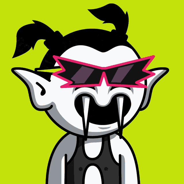 a cartoon drawing of a vampire wearing sunglasses and a tank top