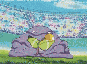 a cartoon of a purple monster with a plant growing out of it 's mouth .