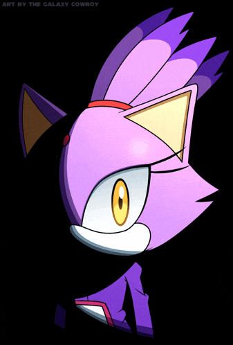 a cartoon drawing of a purple cat with the words art by the galaxy cowboy below it