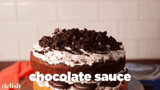 a cake with chocolate sauce written on it
