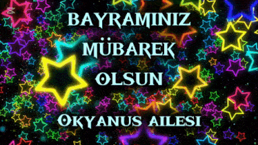 a sign that says bayraminiz mubarek olsun surrounded by neon stars