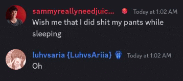 a screenshot of a conversation between sammyreallyneedjuice and luhvisaria