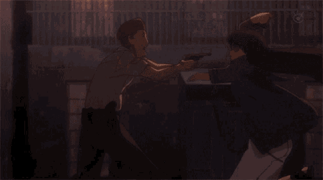 a man is holding a woman 's arm in a dark room with a tbs logo in the background