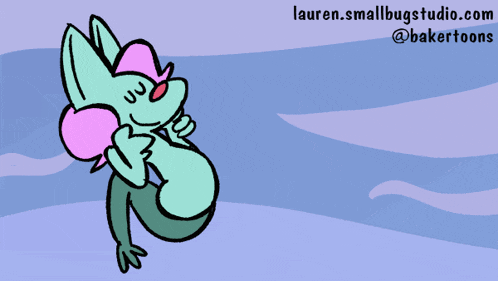 a cartoon of a frog with the website lauren.smallbugstudio.com at the top