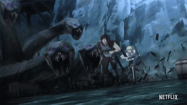 a netflix advertisement shows a man fighting a monster
