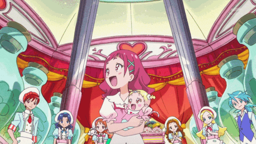 a group of anime characters including a girl with a heart on her head