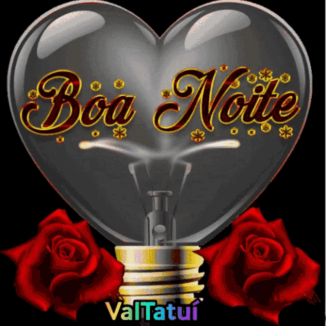 a light bulb in the shape of a heart with the words boa noite written on it