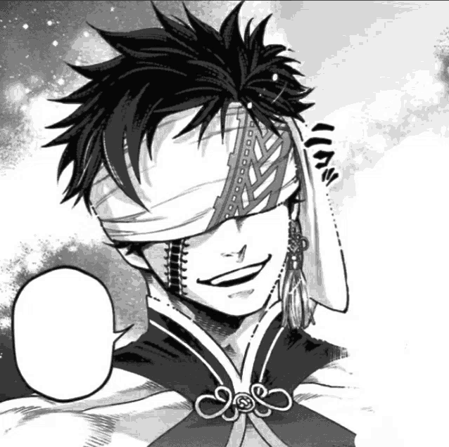 a black and white drawing of a man with a blindfold on his eyes