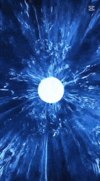 a blue background with a white circle in the middle of it