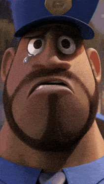 a cartoon police officer with a beard has a tear running down his face
