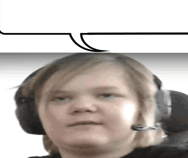 a person wearing headphones and a microphone with a speech bubble above their head