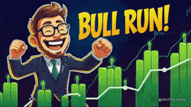 a cartoon of a man in a suit and tie with the words bull run behind him