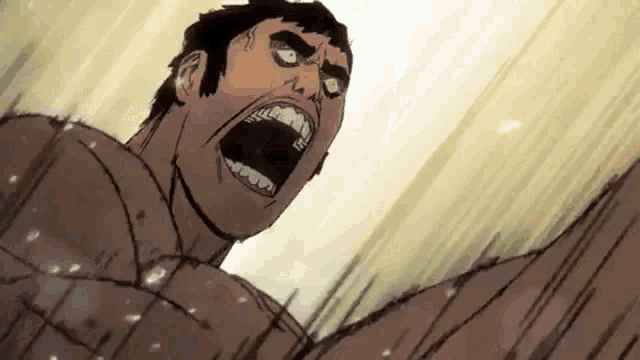 a cartoon of a man screaming with his mouth open in a bathtub .