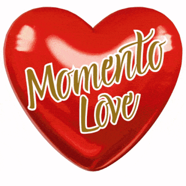 a red heart with momento love written on it