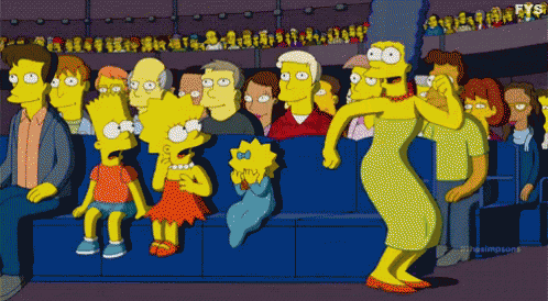 a cartoon of the simpsons sitting in a crowd