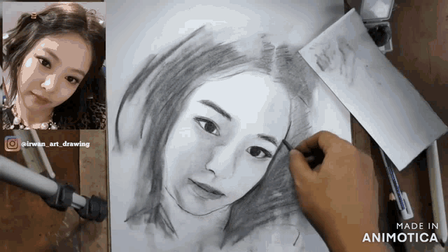 a drawing of a woman 's face is made in animoto