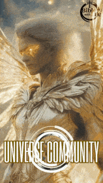 a poster of a man with wings and the words universe community on it