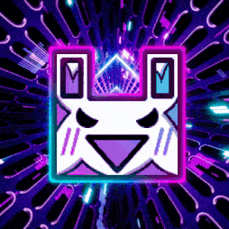 a pixel art drawing of a rabbit with a purple and pink background