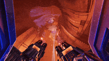 a video game is being played in a room with a lot of guns