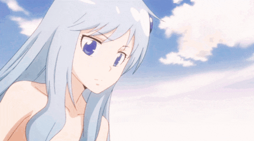 a blue haired anime girl with a blue eye
