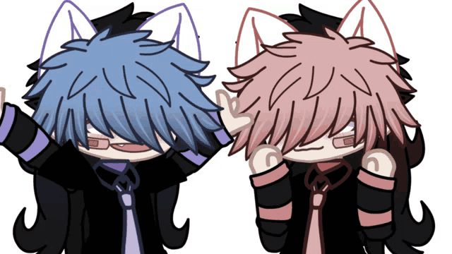 a boy and a girl with cat ears on their heads
