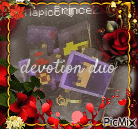 a picture of a devotion duo with flowers and hearts