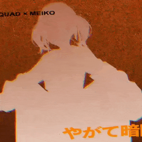 a silhouette of a girl with the word meiko on the bottom right