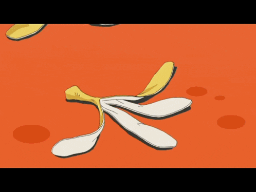 a cartoon drawing of a banana peel on a red background