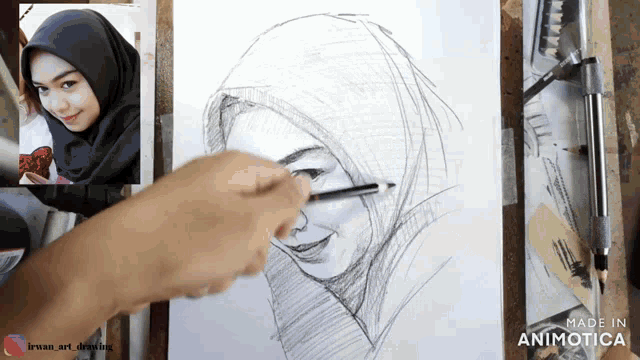 a drawing of a woman with the words made in animatica on the bottom
