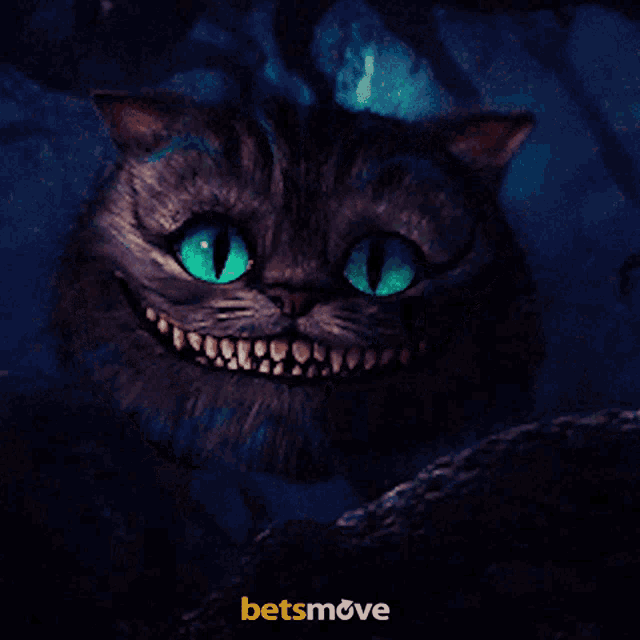 cheshire cat from alice in wonderland with a betsmove logo behind it
