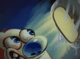 a close up of a cartoon character 's face with blue eyes