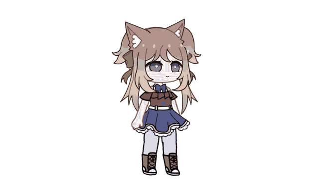a drawing of a girl with cat ears and a blue dress