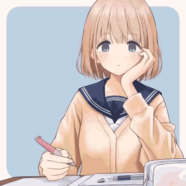 Anime Girl Pencil Moves GIF - Anime Girl Pencil Moves GIFs