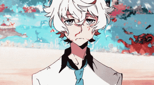 a drawing of a boy with white hair and blue eyes