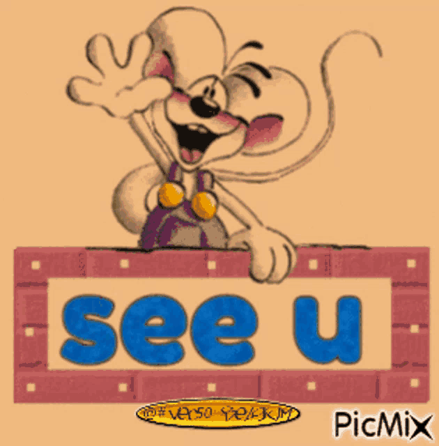 a picture of a cartoon character that says see u on it