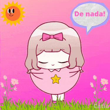 a cartoon of a girl with a star on her shirt and a speech bubble that says de nada