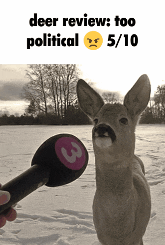 a deer with a mustache is being interviewed by a person