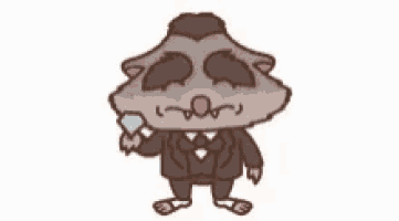 a cartoon opossum in a suit and tie is holding a diamond in his hand .