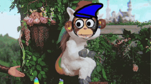a drawing of a monkey wearing a blue hat and glasses