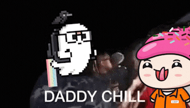 a cartoon of a man and a ghost with the words daddy chill below them