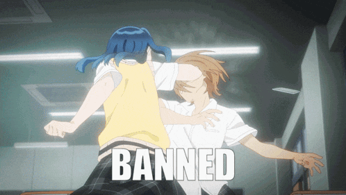 a cartoon of two girls fighting with the word banned in the foreground