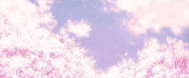 a tree with pink flowers against a blue sky with white clouds