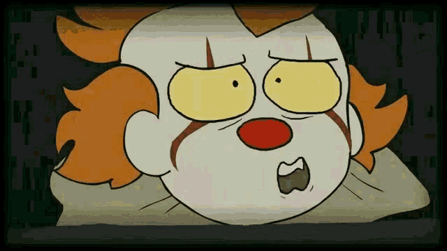 a cartoon of a clown with orange hair and a red nose
